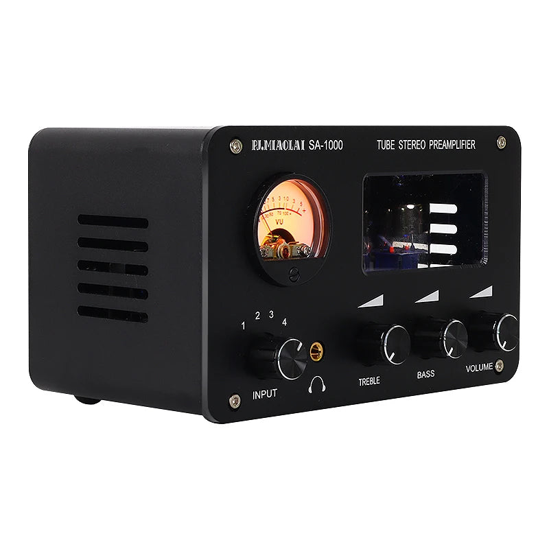 Preamplificatore HiFi SA-1000 | Valvole 6H3N | 4 Ingressi RCA | 2 Uscite | Chip 5532 | Controllo Bassi/Alti | Alluminio