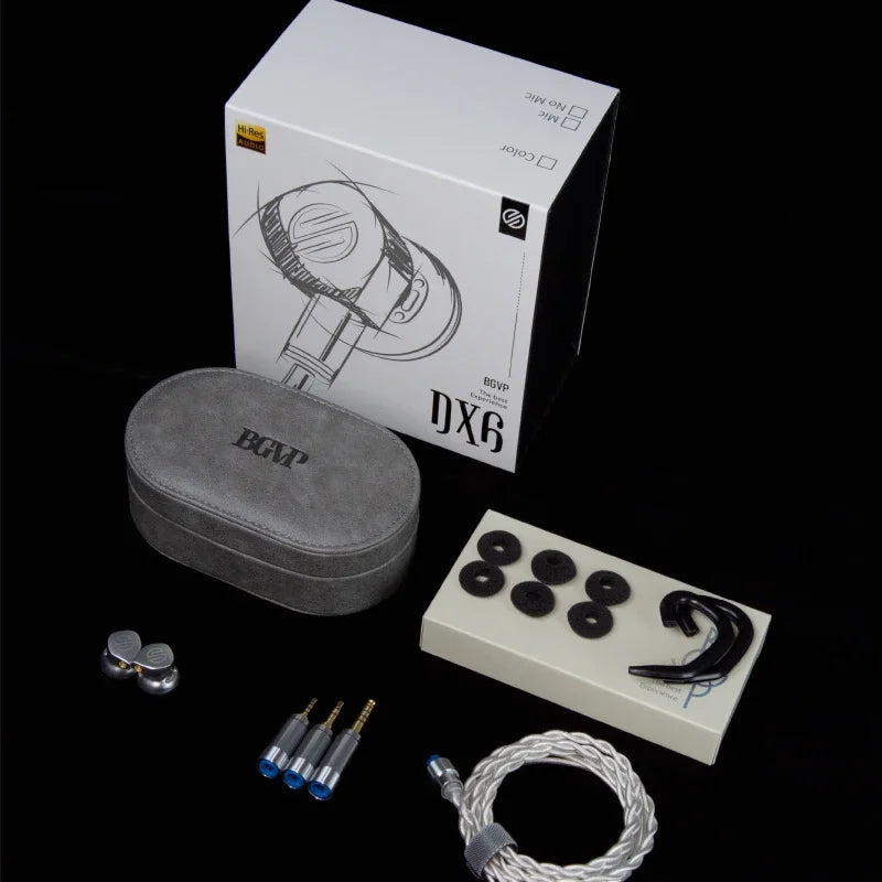 BGVP DX6 Wired HiFi Bass Metal Flat Head Earplugs 14.2mm LCP Liquid Crystal Diaphragm 2.5/3.5/4.4mm Replaceable Plug With MMCX