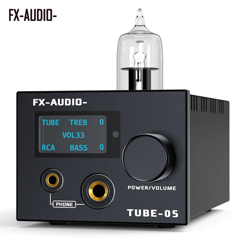 FX-Audio- TUBE-05 HiFi Vacuum 12AU7 Tube Headphone amp Bass Treble EQ Preamp, for 30-600Ω Headphone, with Remote Control