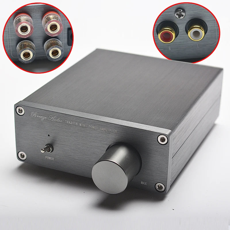 NEW Breeze Audio HiFi Class 2.0 Audio Stereo Digital Power Amplifier TPA3116 Advanced 2*50W Mini Home Aluminum Enclosure amp