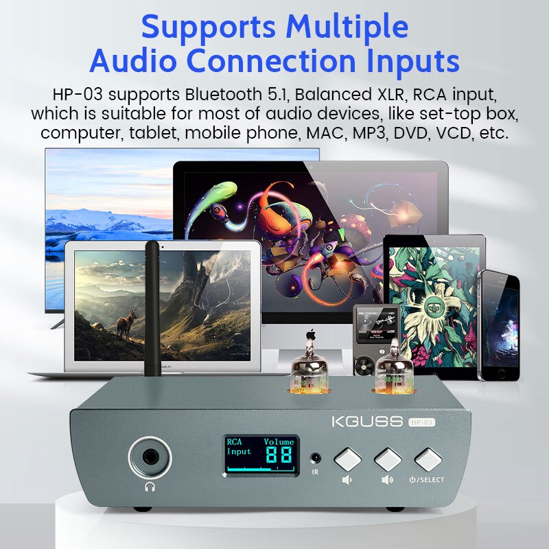 KGUSS HP-03 QCC5125 Bluetooth 5.1 XLR Balanced decoder Headphone amplifier HIFI 5725 tube front amplifier