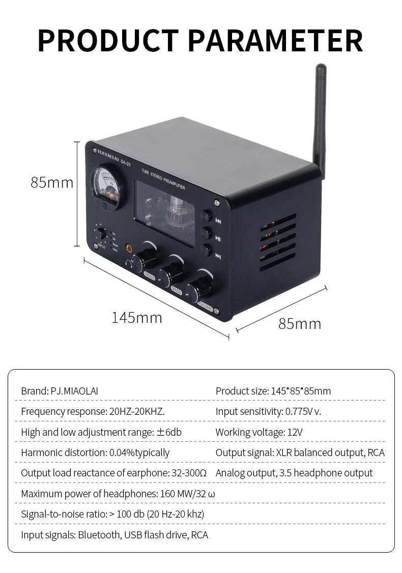 PJ. MIAOLAI SA-20 Bluetooth HIFI XLR Balanced decoder Headphone amplifier 6H3N tube NE5532 op amp ES9023 DAC preamplifier
