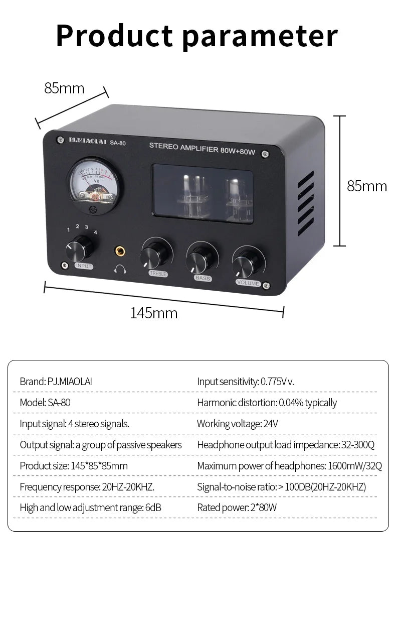 PJ. MIAOLAI SA-80 MA12070 80W high power tube power amplifier 4 Line Input HIFI 6H3N tube power amplifier headset amplifier