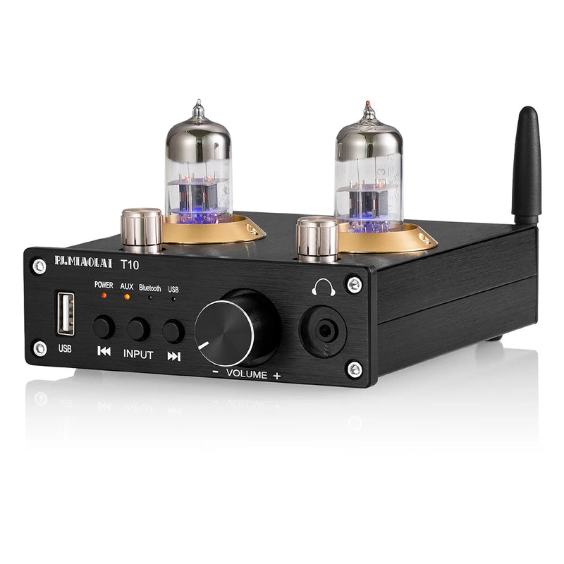 PJ.MIAOLAI T10 Bluetooth 5.0 6H3N Tube Amplifier U Disk Lossless Decoding MAX9722 HIFI Headphone Amplifier TPA3116 50W*2 Amp