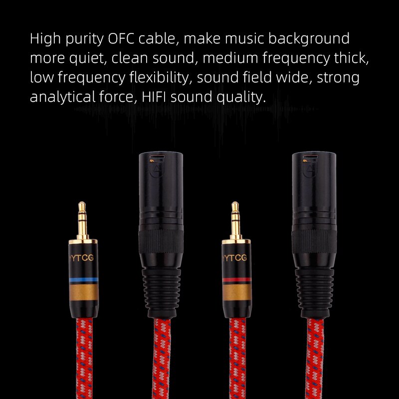 YYTCG 3.5mm Stereo Jack Male to Dual XLR Male OFC Aux Audio Cable Foil+Braided Shielded For Mixer Mixing Console Microphone Amplifier