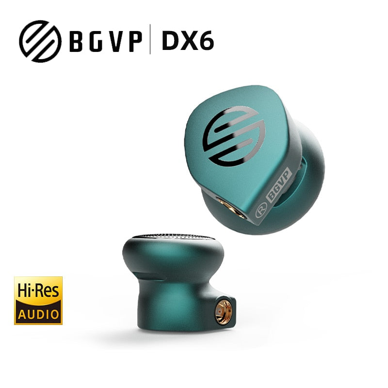 BGVP DX6 Wired HiFi Bass Metal Flat Head Earplugs 14.2mm LCP Liquid Crystal Diaphragm 2.5/3.5/4.4mm Replaceable Plug With MMCX