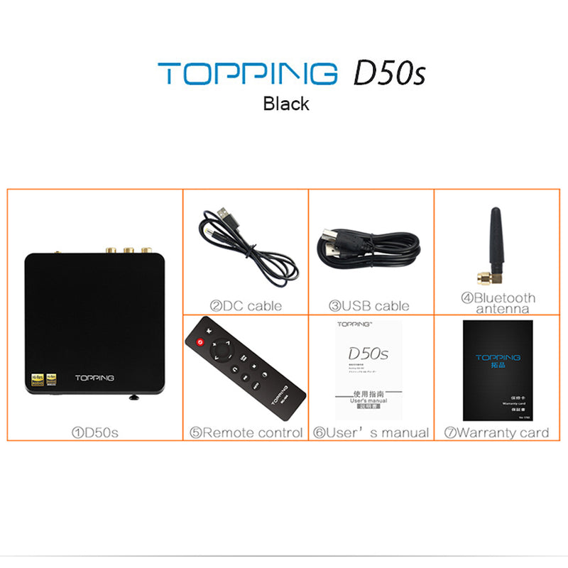 TOPPING D50S CSR8675 Bluetooth 5.0 ES9038Q2M AUDIO Decoding USB DAC XMOS XU208 DSD512 32Bit / 768Khz OPA1612 USB/OPT/COAX input