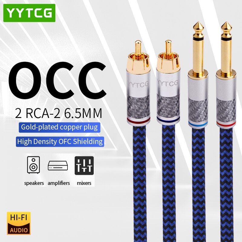 YYTCG Hifi 6.35mm to RCA Cable for Mixer Console Amplifier 1 pair High Quality 4N OFC Dual 6.35mm Male to Dual RCA Male Audio Cable