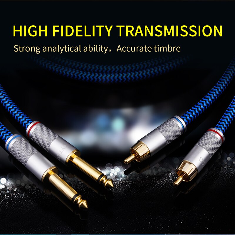 YYTCG Hifi 6.35mm to RCA Cable for Mixer Console Amplifier 1 pair High Quality 4N OFC Dual 6.35mm Male to Dual RCA Male Audio Cable
