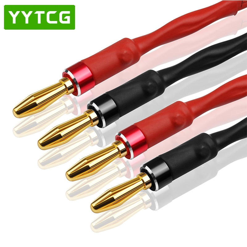YYTCG One pair HiFi audio speaker cable high quality Pure copper diy speaker wire with banana plug Y plug