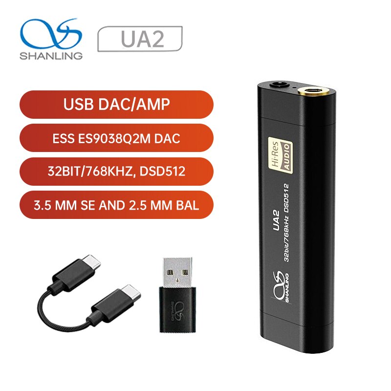 Shanling UA2 ES9038Q2M Portable USB DAC/AMP 32bit/768kHz DSD512 3.5 mm SE and 2.5 mm BAL Dedicated Decoder Headphone Amplifier