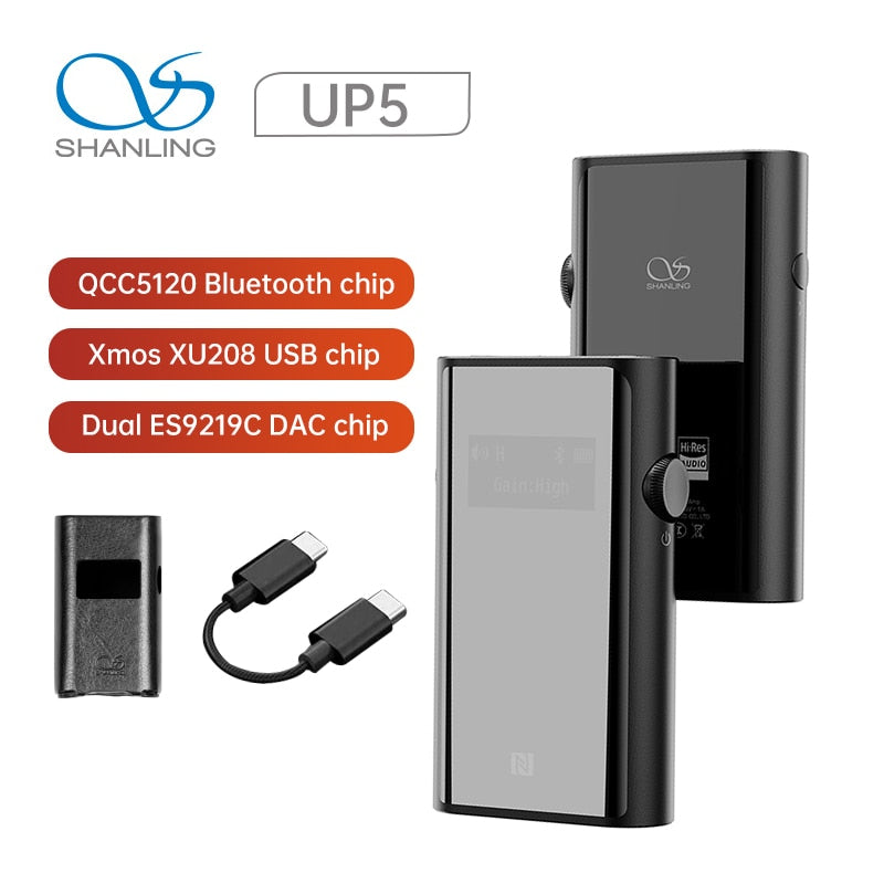 Shanling UP5 Decoding Headphone Amplifier Dual ES9219C Balanced Bluetooth USB DAC to 384K/ DSD256 3.5/ 2.5/4.4mm Headphones Jack