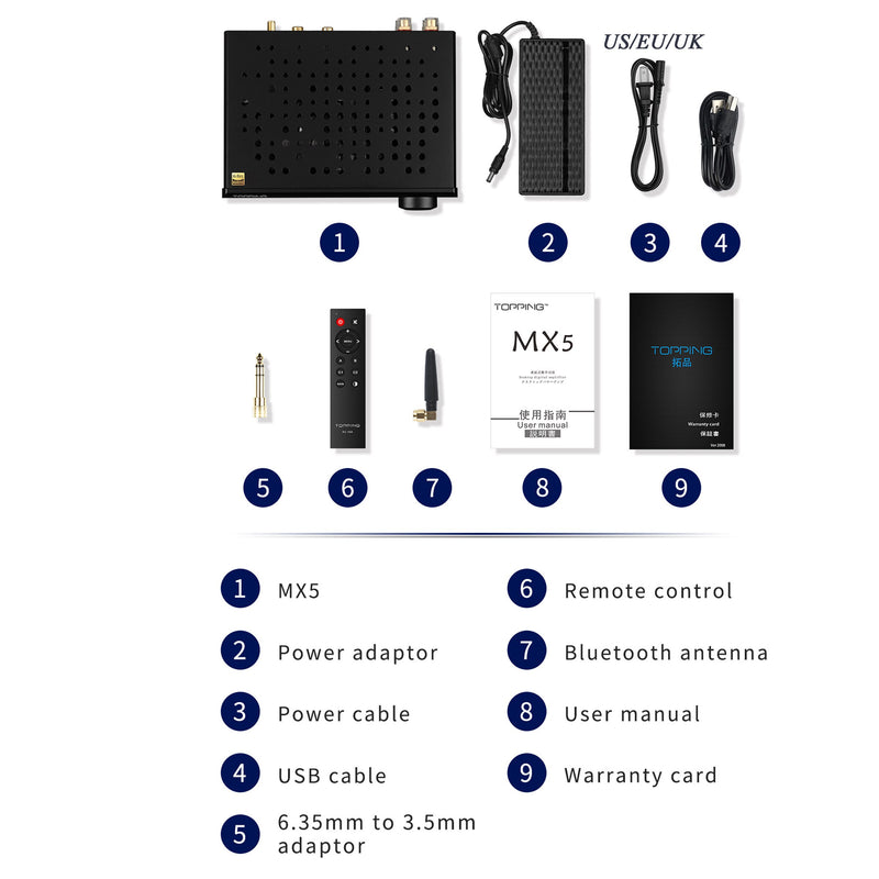 TOPPING MX5 MA12070 Class D Audio Power Amplifier Full Balanced TRS 384kHz DSD256 HIFI USB DAC NFCA Headphone Amp 70W*2