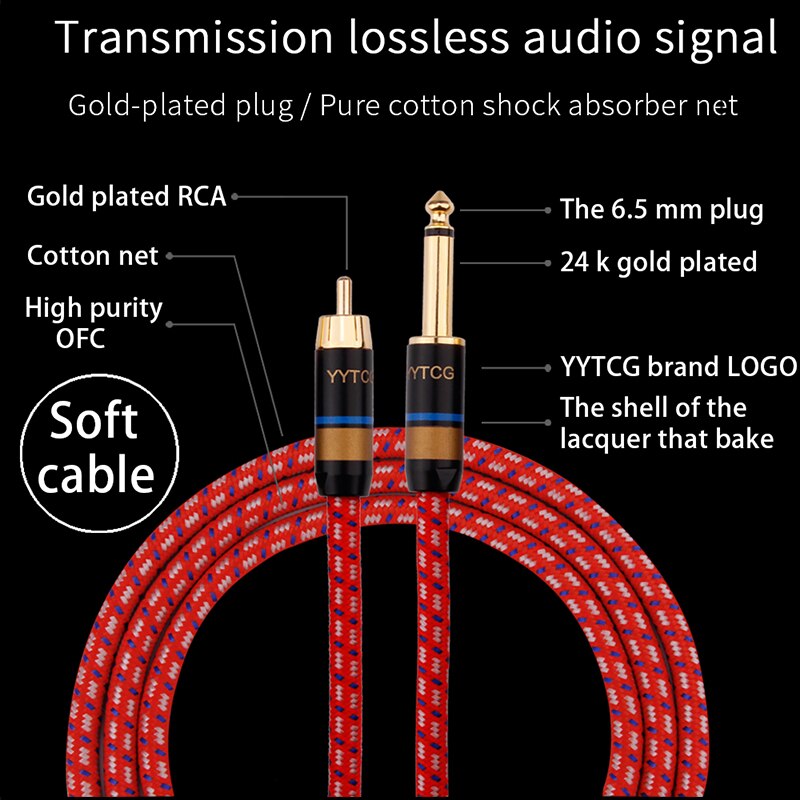 YYTCG 1 pair Hifi 6.35mm to RCA Cable Hifi Audio Cable Dual 6.35mm to Dual RCA for Mixer Console Amplifier Braided Cable