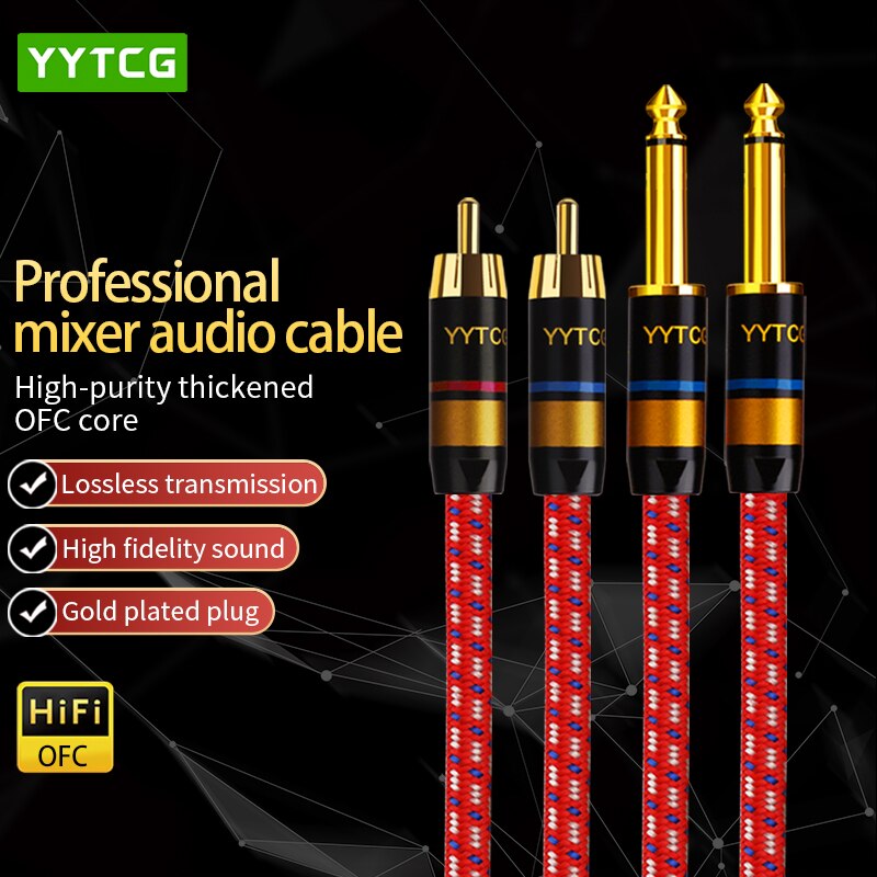 YYTCG 1 pair Hifi 6.35mm to RCA Cable Hifi Audio Cable Dual 6.35mm to Dual RCA for Mixer Console Amplifier Braided Cable