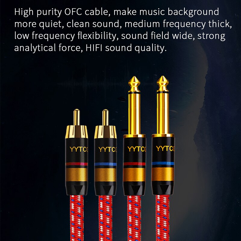 YYTCG 1 pair Hifi 6.35mm to RCA Cable Hifi Audio Cable Dual 6.35mm to Dual RCA for Mixer Console Amplifier Braided Cable