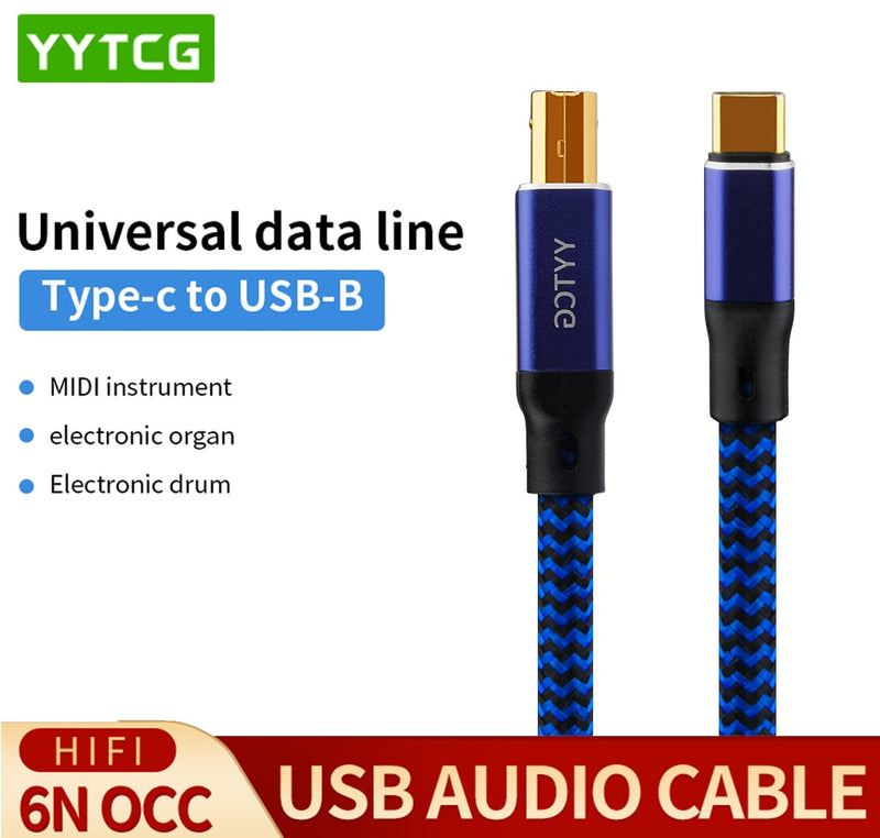 YYTCG Hifi USB Cable Type C to Type B 6N OCC Hifi Data Cable Universal Data Line USB Audio Cable