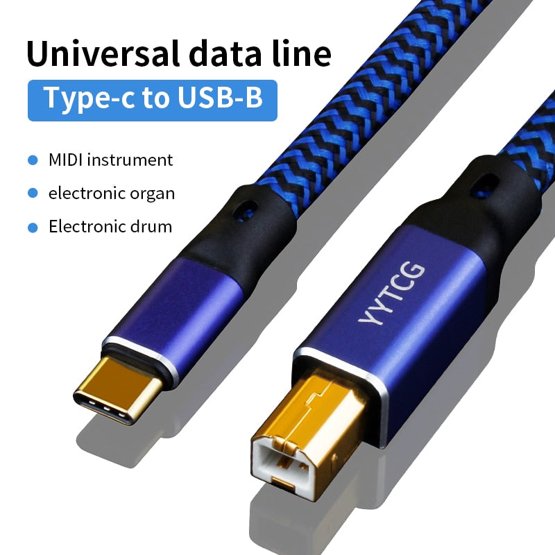 YYTCG Hifi USB Cable Type C to Type B 6N OCC Hifi Data Cable Universal Data Line USB Audio Cable