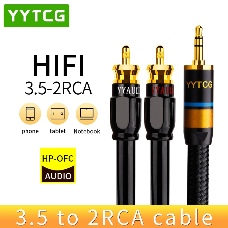 YYTCG RCA Cable HiFi Stereo 3.5mm to 2RCA Audio Cable AUX RCA Jack 3.5 Y Splitter for Amplifiers Audio Home Theater Cable RCA